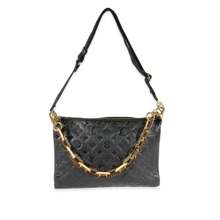 Listing Title: Louis Vuitton Black Monogram Puffy Lambskin Coussin MM
SKU: 121757
MSRP: 5400.00
Condition: Pre-owned 
Handbag Condition: Very Good
Condition Comments: Very Good Condition. Scuffing to corners and exterior leather. Scratching and