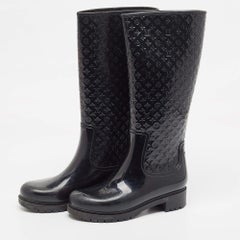 Louis Vuitton Black Monogram Rubber Knee Length Boots Size 38