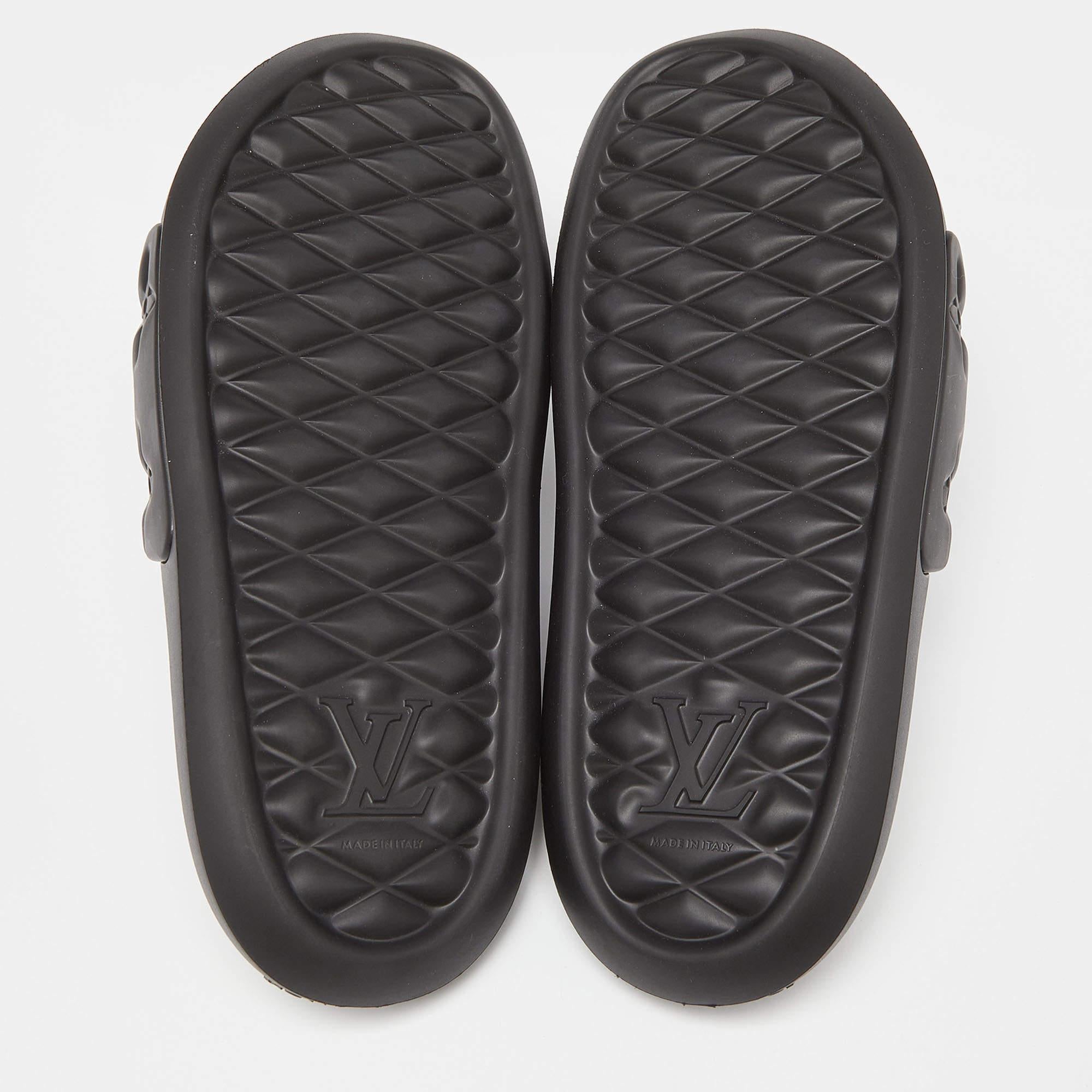Men's Louis Vuitton Black Monogram Rubber Waterfront Mule Sandals Size 42
