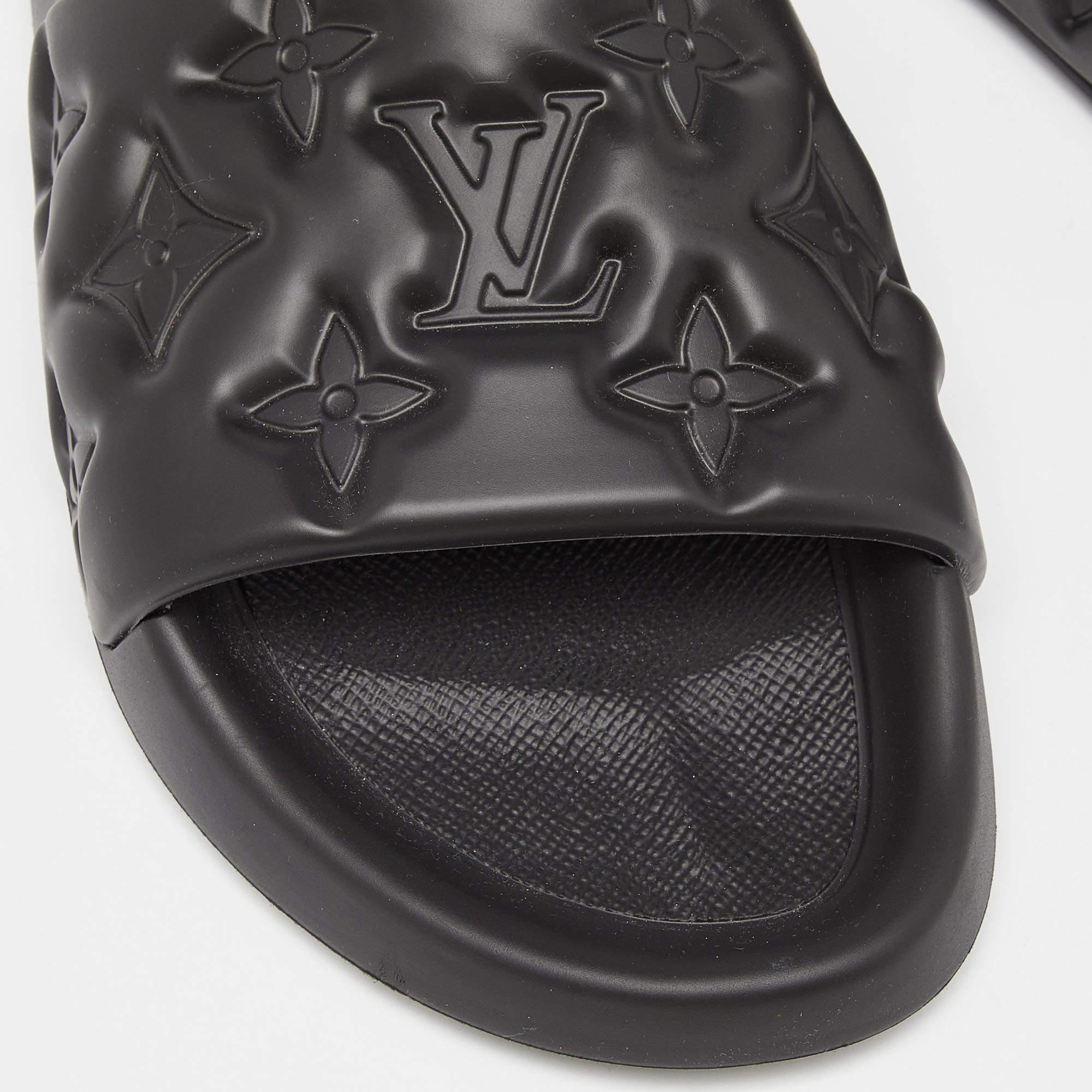 Louis Vuitton Black Monogram Rubber Waterfront Mule Sandals Size 42 1