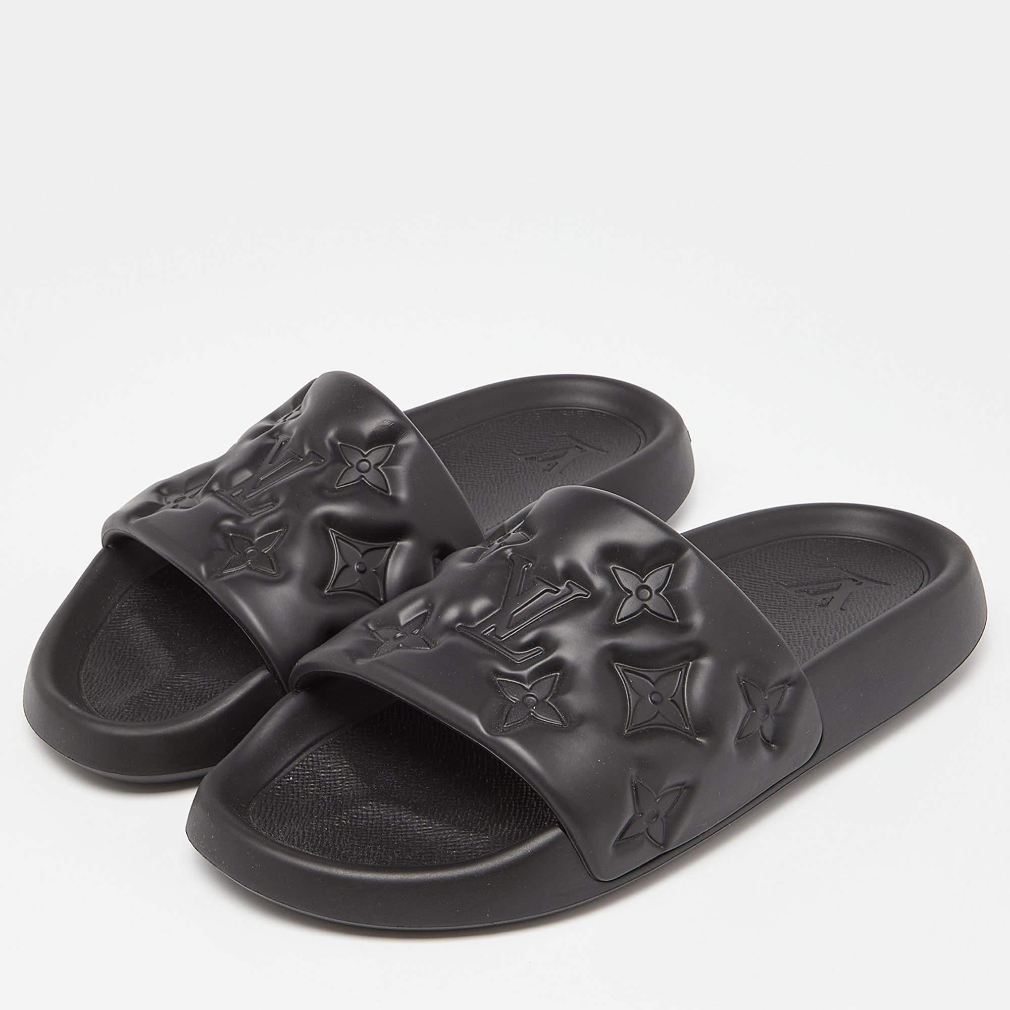 Louis Vuitton Black Monogram Rubber Waterfront Mule Sandals Size 42 2