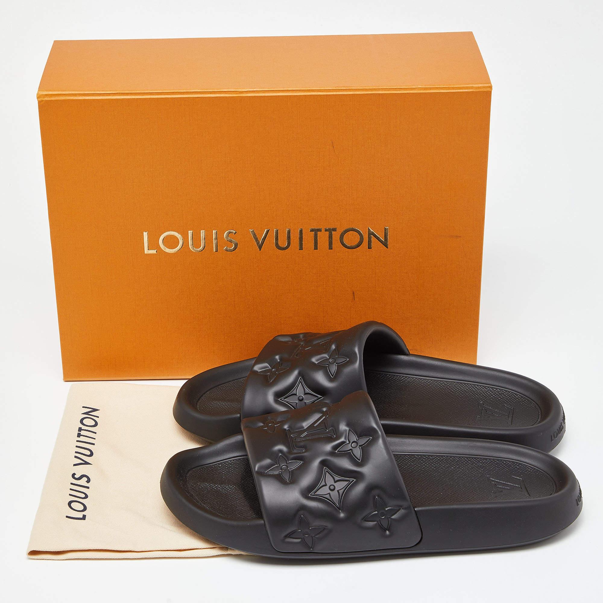 Louis Vuitton Black Monogram Rubber Waterfront Mule Sandals Size 42 5