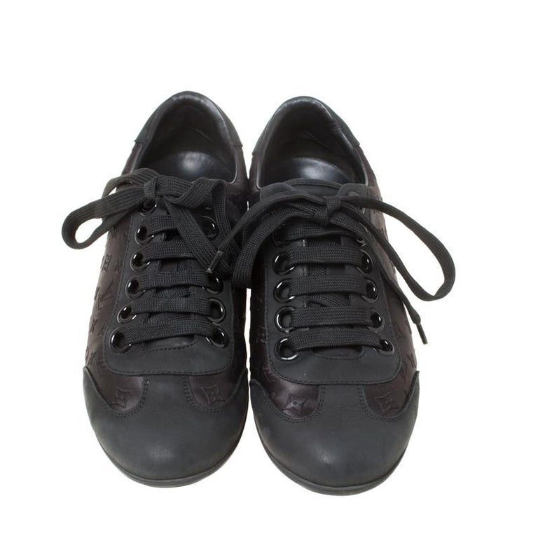 Louis Vuitton Black Monogram Satin And Leather Lace Up Sneakers Size 38 ...