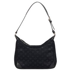 LOUIS VUITTON Schwarzes Monogramm-Mini-Boulogne aus Satin und schwarzem Kalbsleder