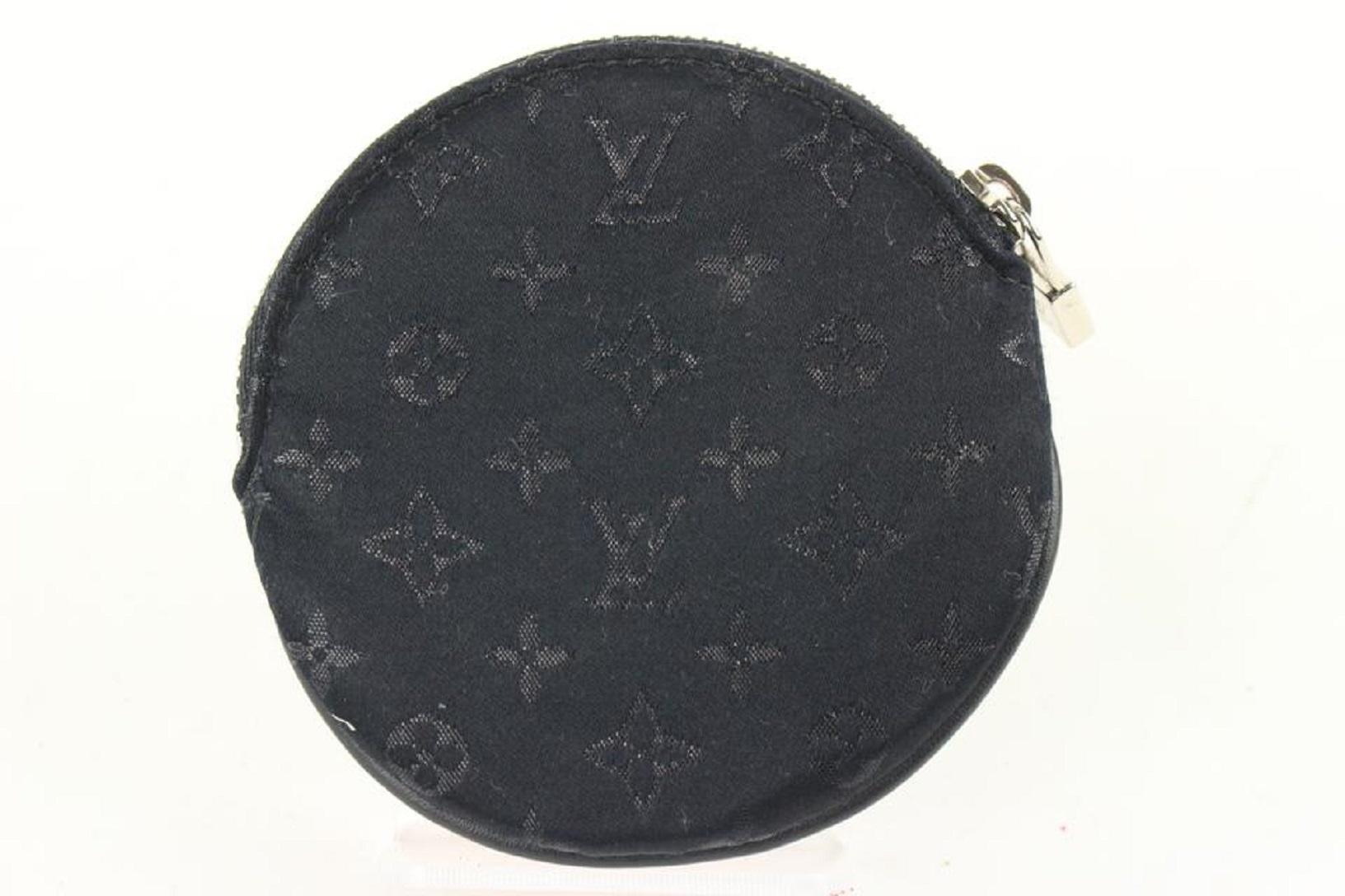 Women's Louis Vuitton Black Monogram Satin Conte De Fees Apple Round Coin Pouch  For Sale
