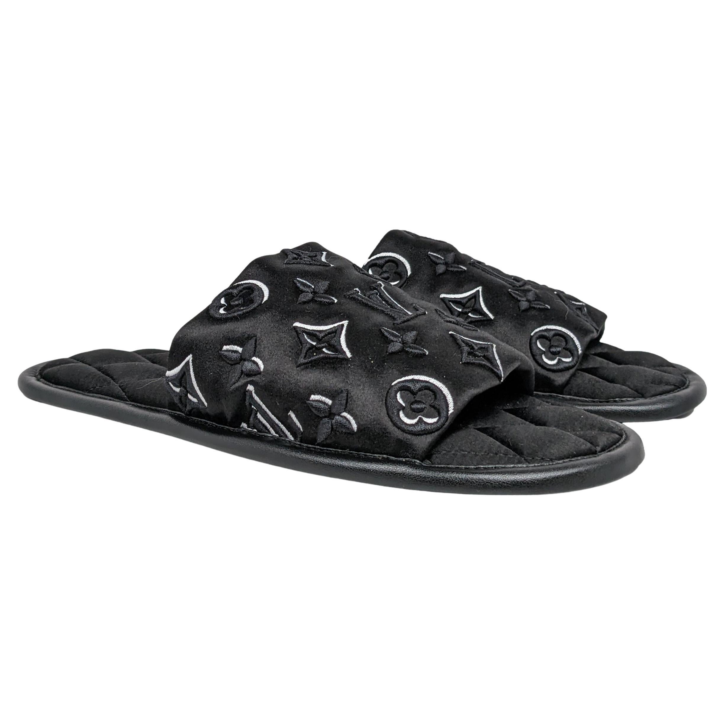 Louis Vuitton Black Monogram Satin Homey Slippers US 5/6 EU 35/36 For Sale at 1stDibs | louis vuitton slippers, eur 35-36 in us, louis vuitton black slippers