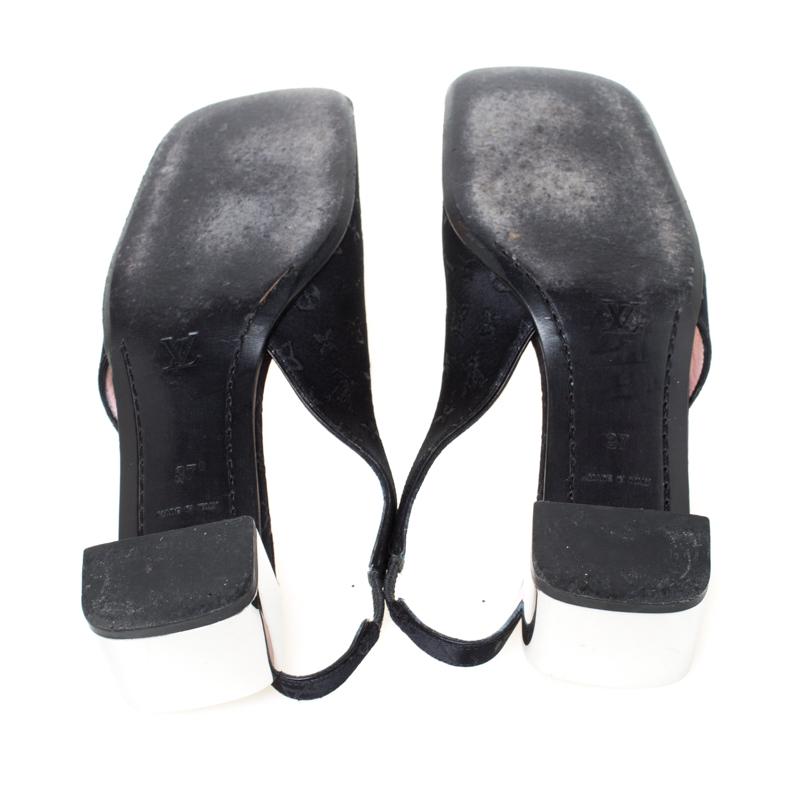 Women's Louis Vuitton Black Monogram Satin Slingback Sandals Size 37