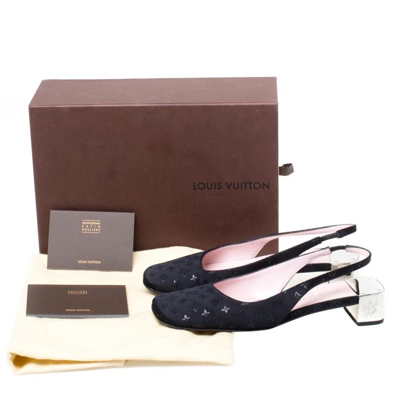 Louis Vuitton Black Monogram Satin Slingback Sandals Size 37 3