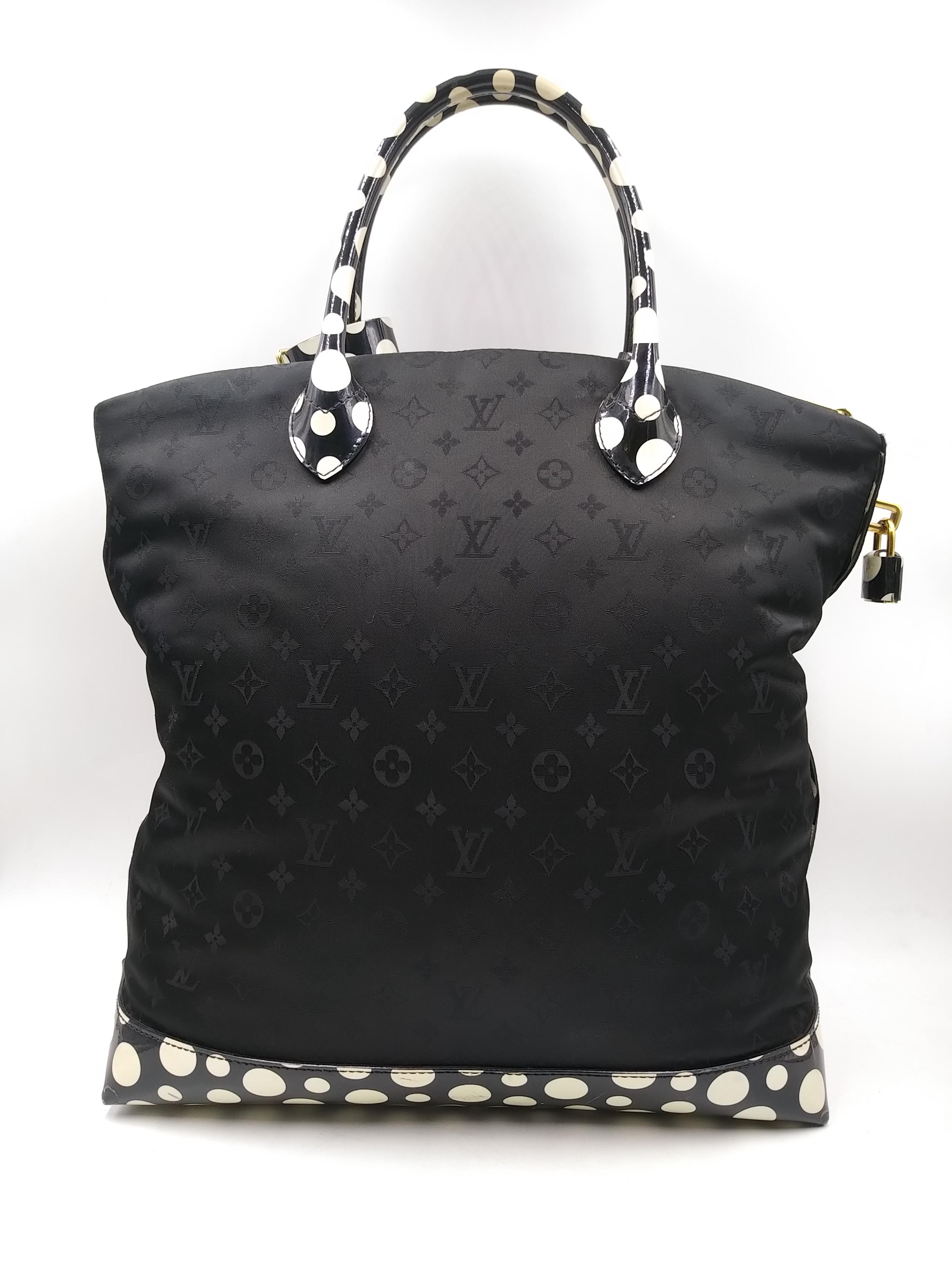 Women's or Men's Louis Vuitton Black Monogram Satin Yayoi Kusama Dots Lockit Vertical MM Bag 2012