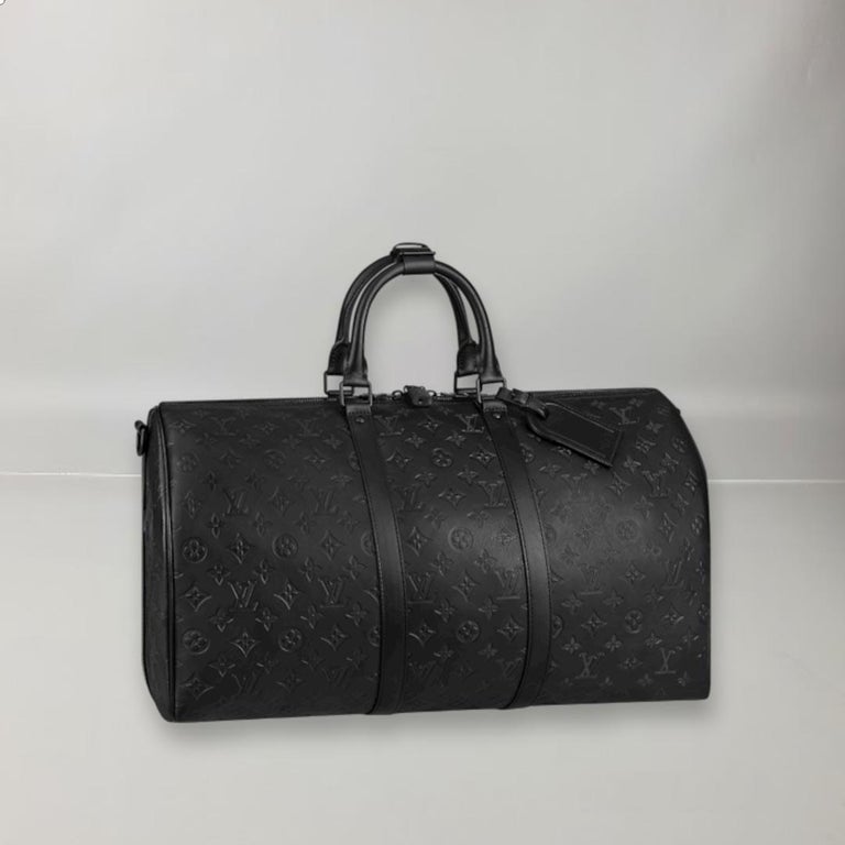 Louis Vuitton Black Monogram Shadow leather Keepall Bandoulière 50 at  1stDibs