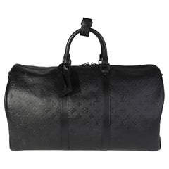Louis Vuitton Black Monogram Shadow Leather Keepall Bandoulière 50