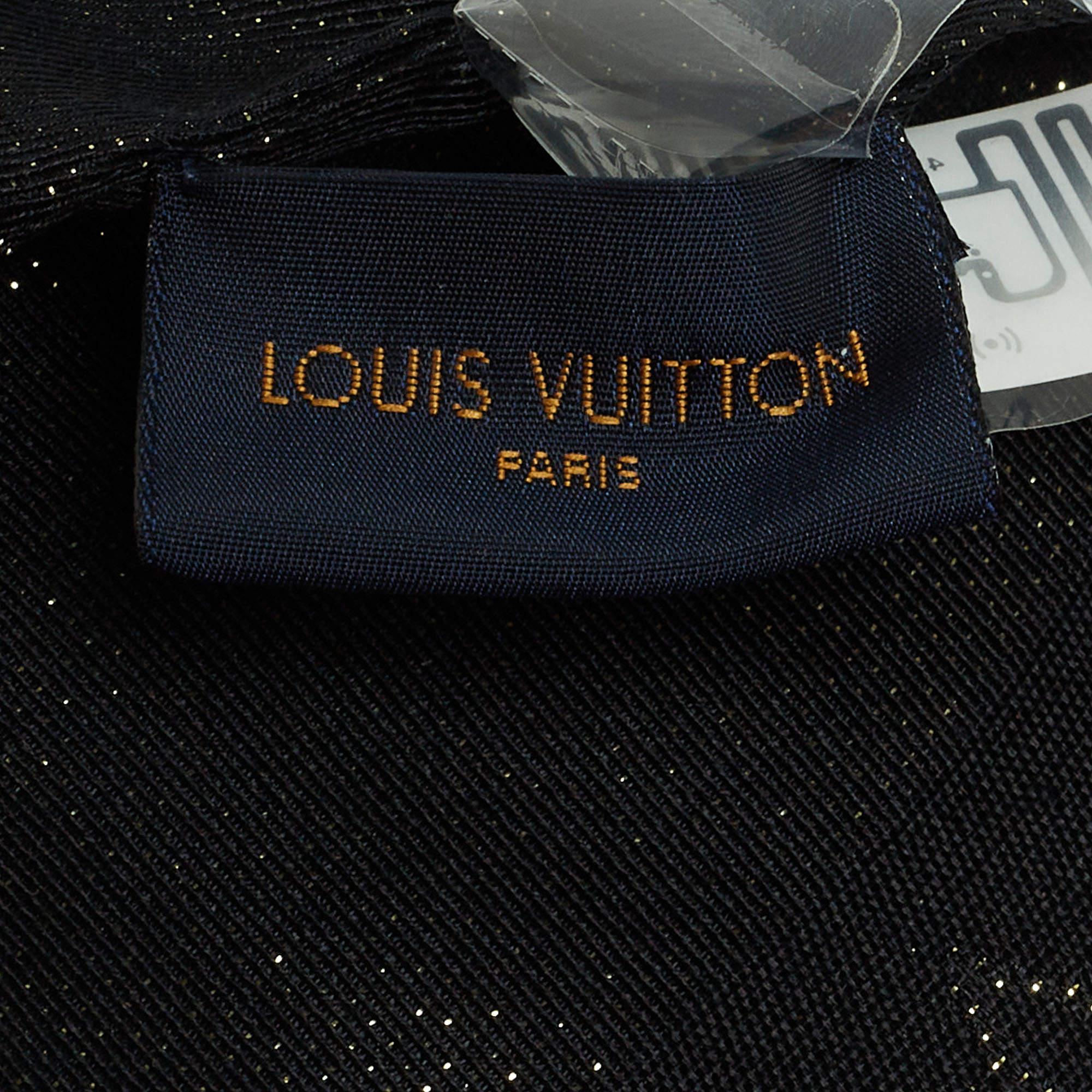 Louis Vuitton Schwarzes Monogramm Seide Fransenbandschal im Angebot 1