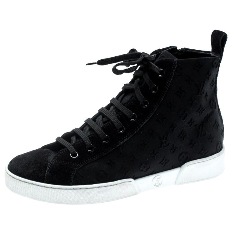 Louis Vuitton Black Monogram Suede High Top Trainers Size 36.5 For Sale at 1stDibs | louis vuitton black top sneakers, black suede high tops, vuitton suede sneakers
