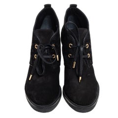 Louis Vuitton Black Monogram Suede Wedge Ankle Boots Size 36.5