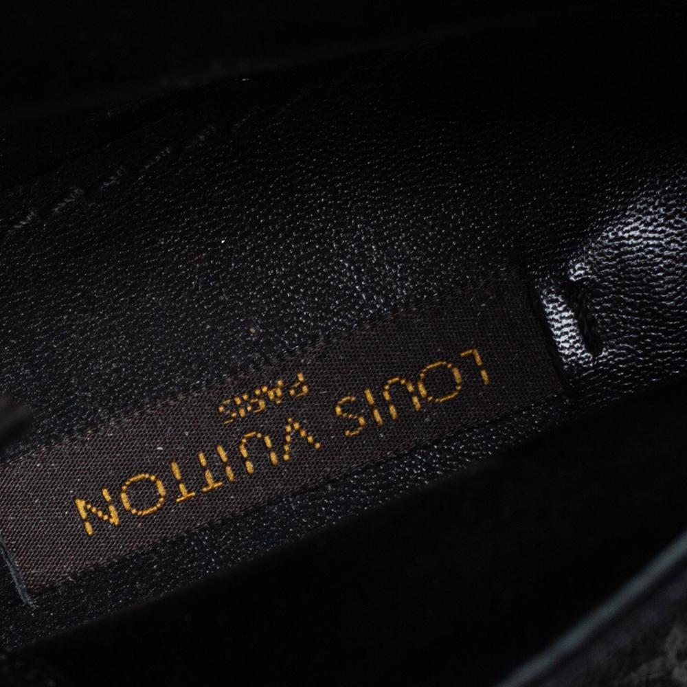 Women's Louis Vuitton Black Monogram Suede Wedge Ankle Boots Size 36.5