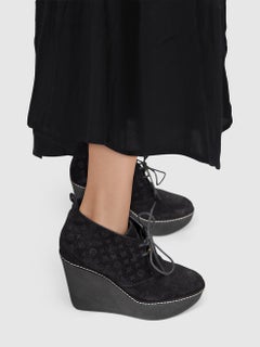 Louis Vuitton Black Monogram Suede Wedges Size IT 36.5