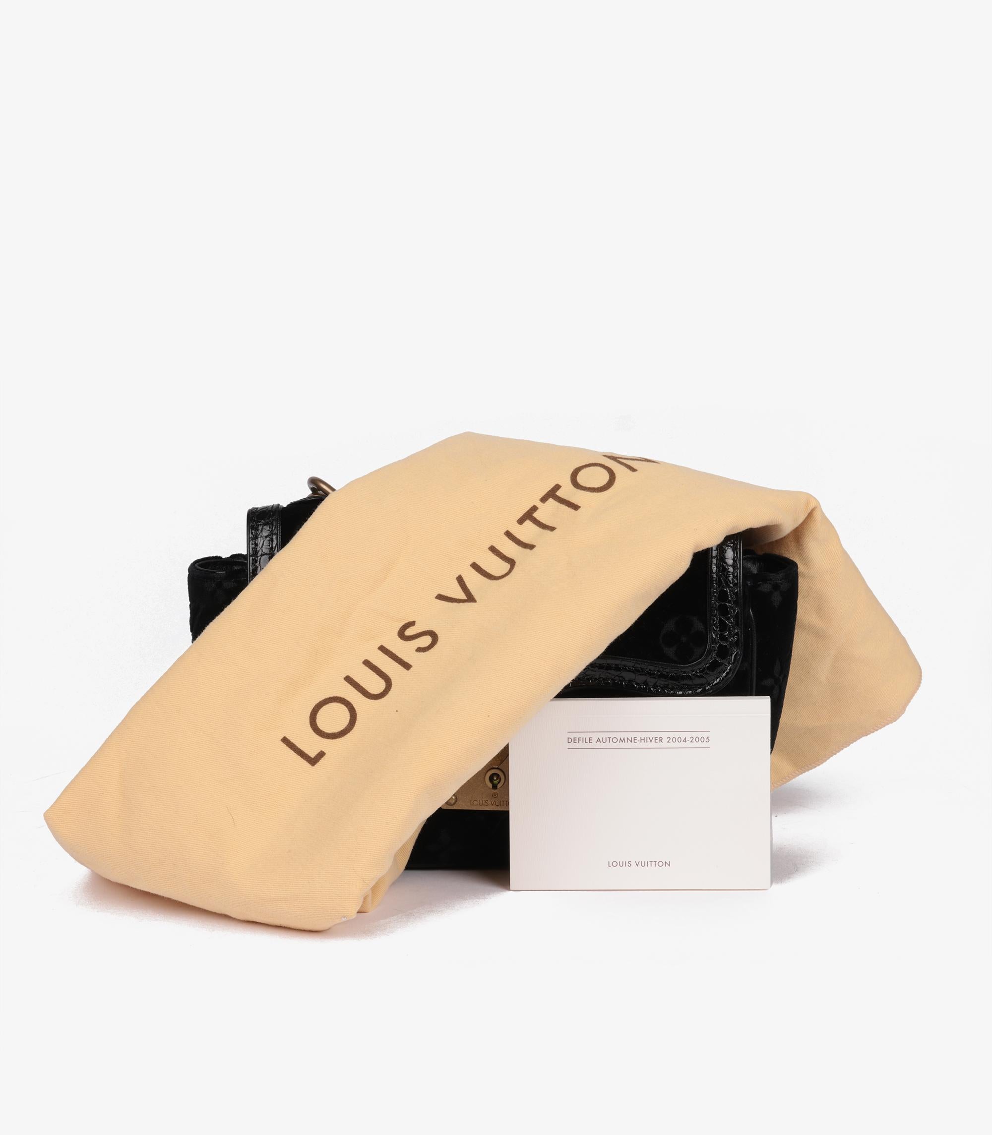Louis Vuitton Black Monogram Velours Velvet & Shiny Alligator Leather Irvine For Sale 7