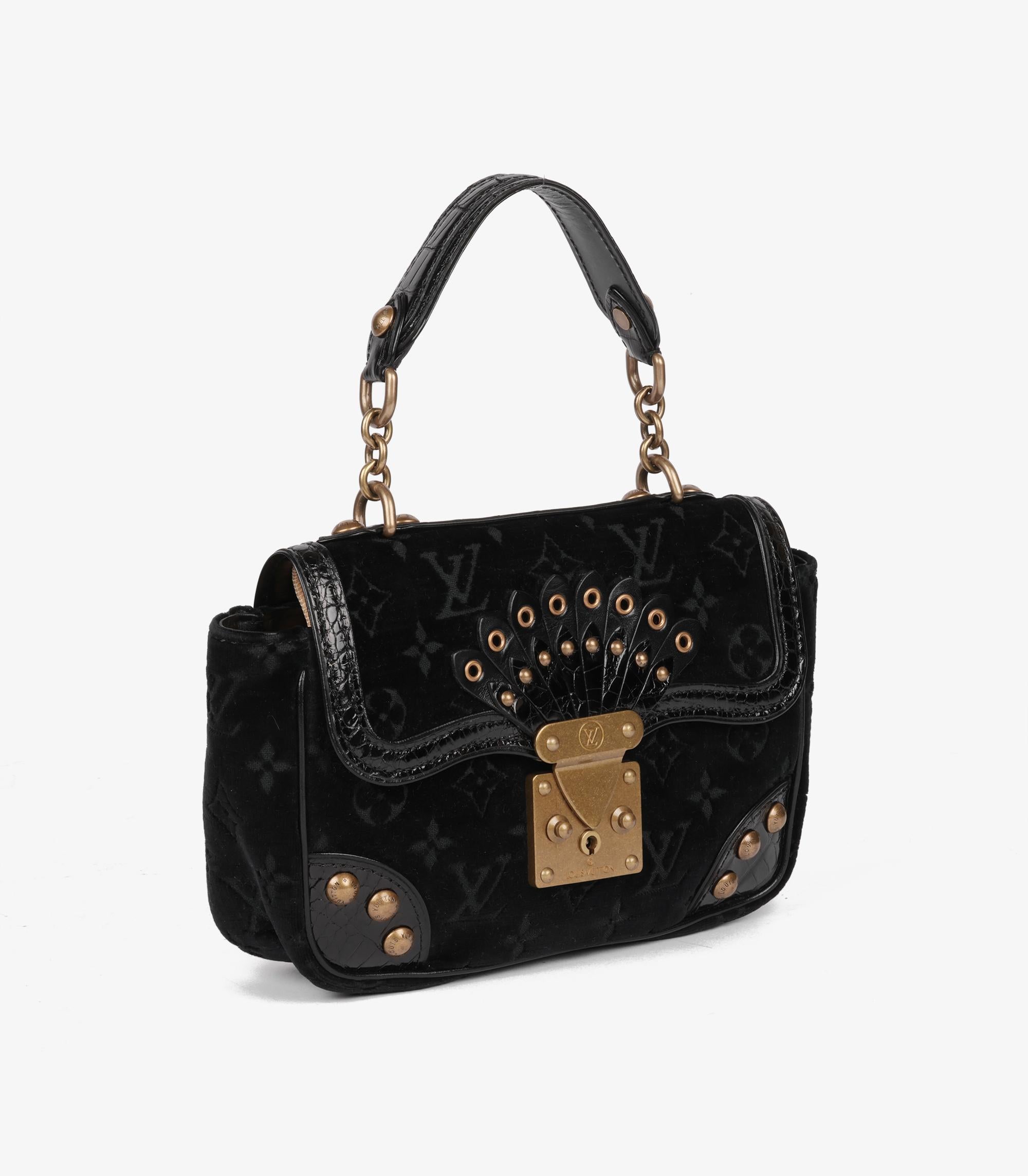 Louis Vuitton Black Monogram Velours Velvet & Shiny Alligator Leather Irvine (Schwarz) im Angebot