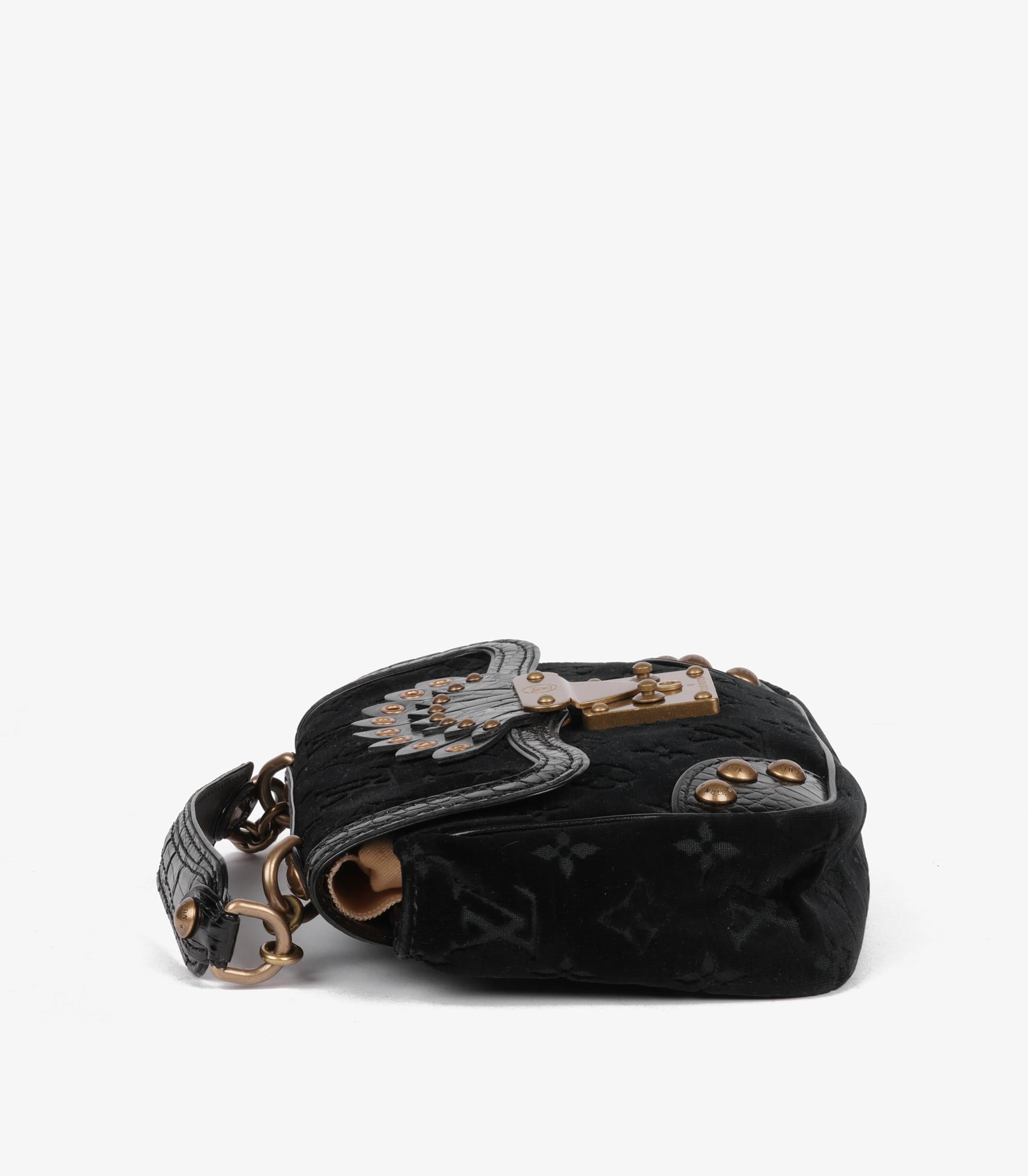 Louis Vuitton Black Monogram Velours Velvet & Shiny Alligator Leather Irvine Damen im Angebot