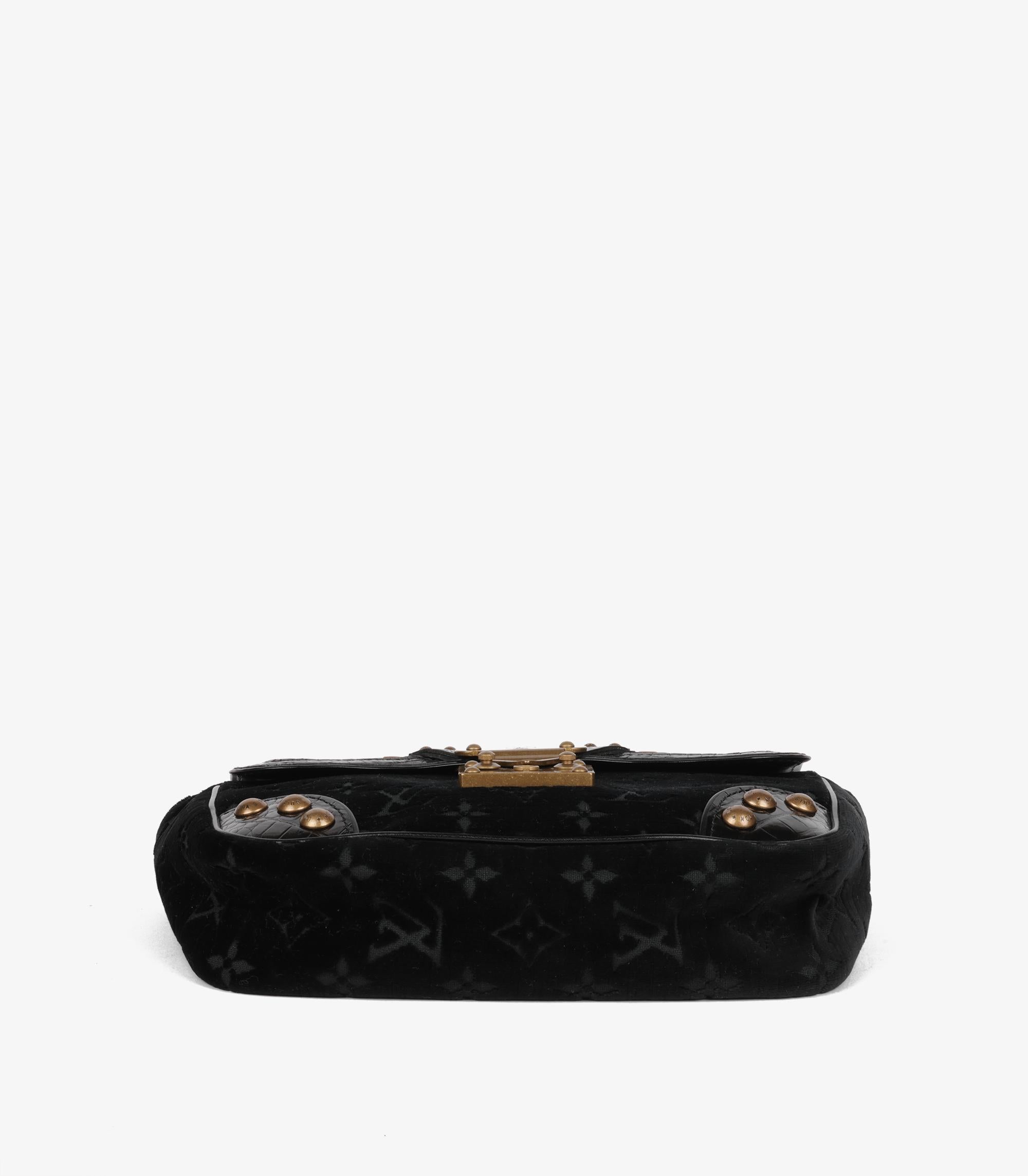 Louis Vuitton Black Monogram Velours Velvet & Shiny Alligator Leather Irvine For Sale 2