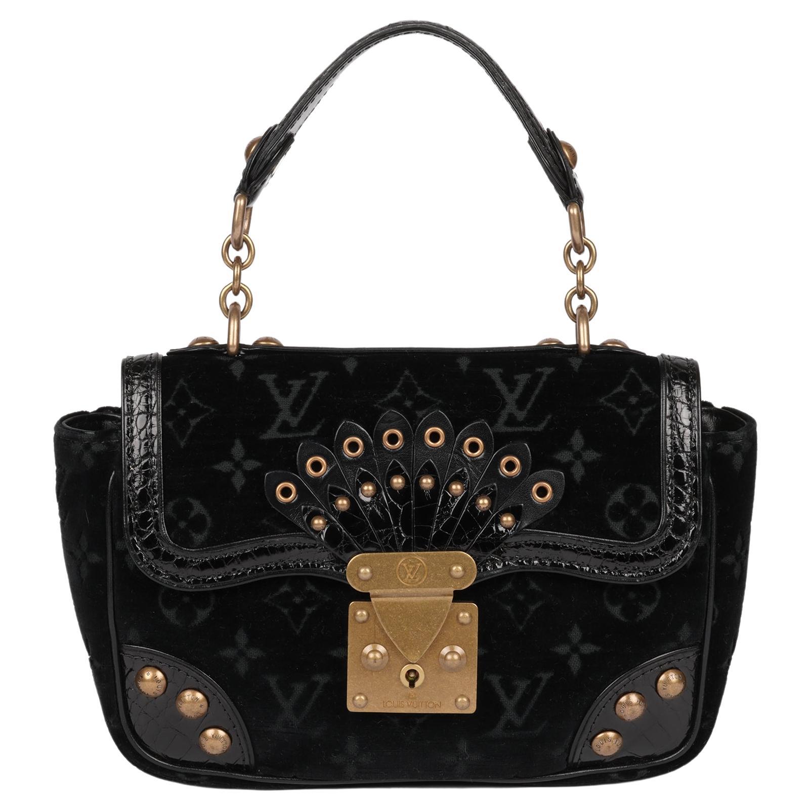 Louis Vuitton Black Monogram Velours Velvet & Shiny Alligator Leather Irvine im Angebot