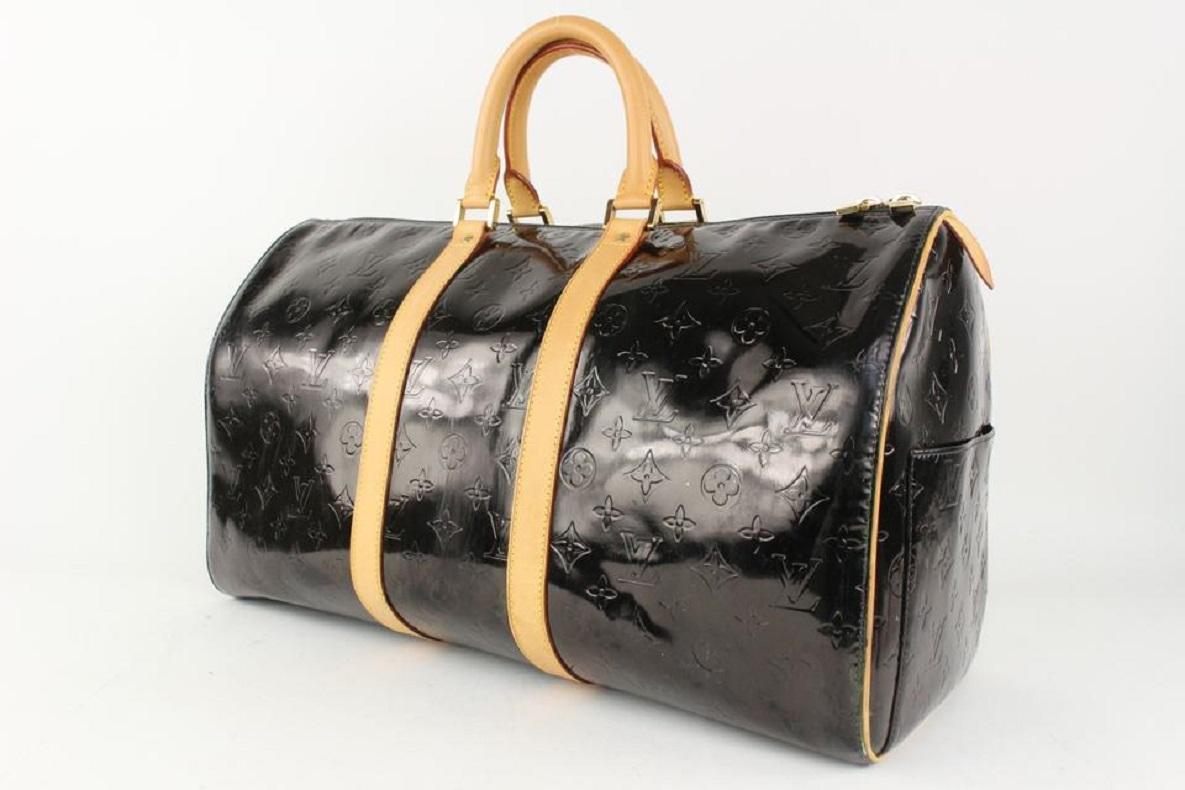 Louis Vuitton Black Monogram Vernis Mercer Keepall Boston Duffle Bag 1025lv11 


