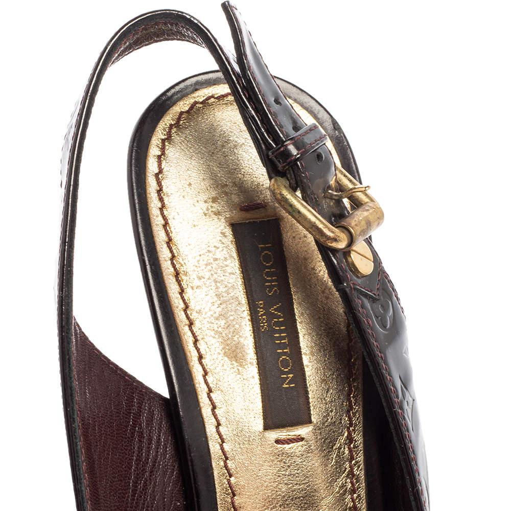 Louis Vuitton Black Monogram Vernis Patent Slingback Sandals Size 37.5 For Sale 3