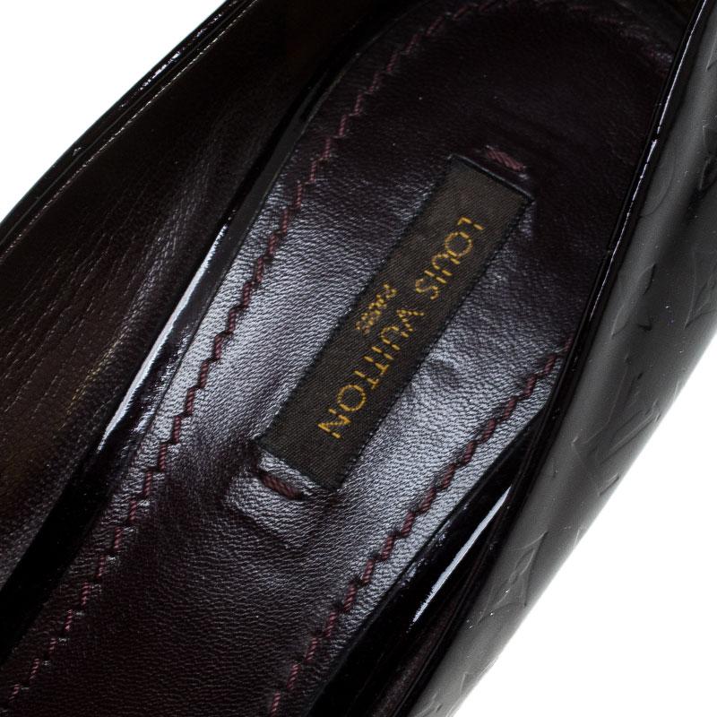 Women's Louis Vuitton Black Monogram Vernis True Peep Toe Platform Pumps Size 38.5 For Sale