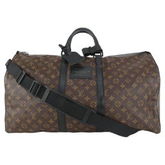 Used Louis Vuitton Black Monogram Waterproof Keepall Bandouliere 55 Duffle Bag 812lv4