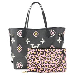 🍀LOUIS VUITTON Wild At Heart Neverfull MM Creme Black Tote Shoulder Bag  LIMITED