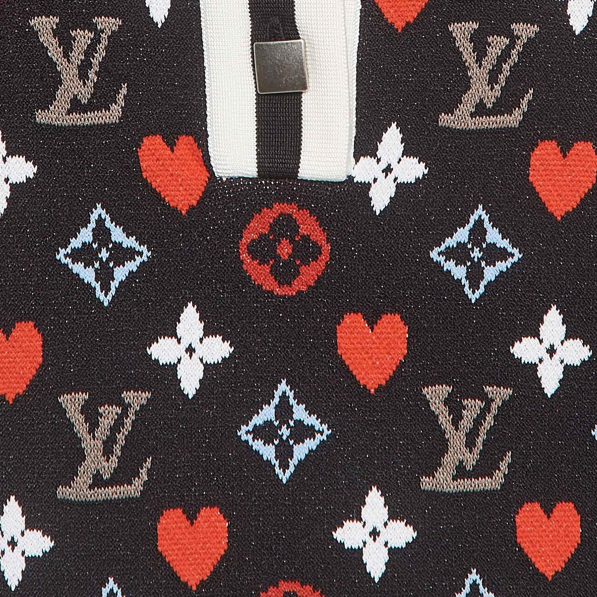 Women's Louis Vuitton Black/Multicolor Logo Intarsia Knit Polo T-Shirt S For Sale