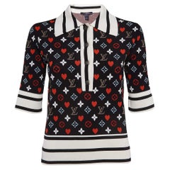 Louis Vuitton Schwarz/Multicolor Logo Intarsien-Strick-Polo-T-Shirt S