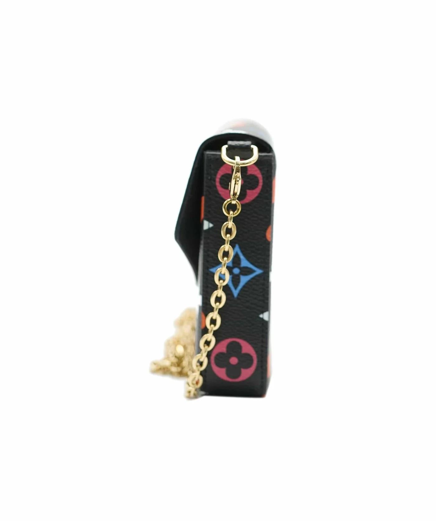 Louis Vuitton Black Multicolor Monogram Canvas Game On Felicie Pochette In Excellent Condition For Sale In New York, NY