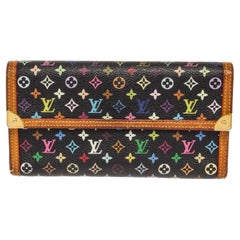 Vintage Louis Vuitton Black Multicolor Monogram Canvas Leather International Wallet