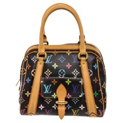 Vintage Louis Vuitton Black Multicolor Monogram Canvas Leather Priscilla Shoulder Bag