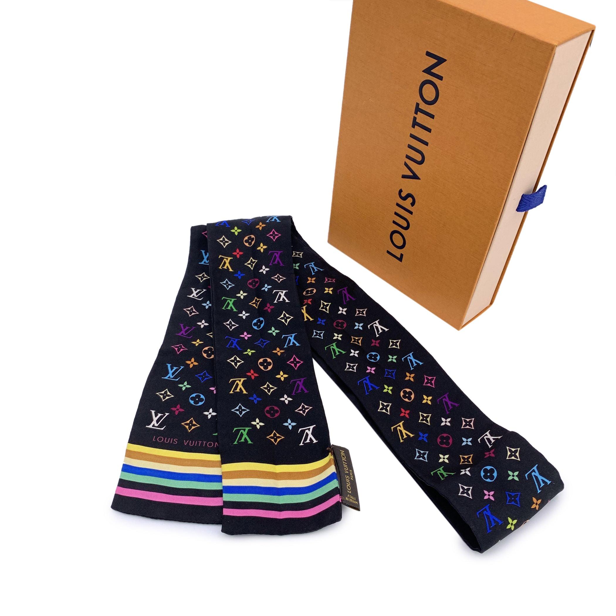 Louis Vuitton Black Multicolor Monogram Silk Bandeau Twilly Scarf In Excellent Condition In Rome, Rome