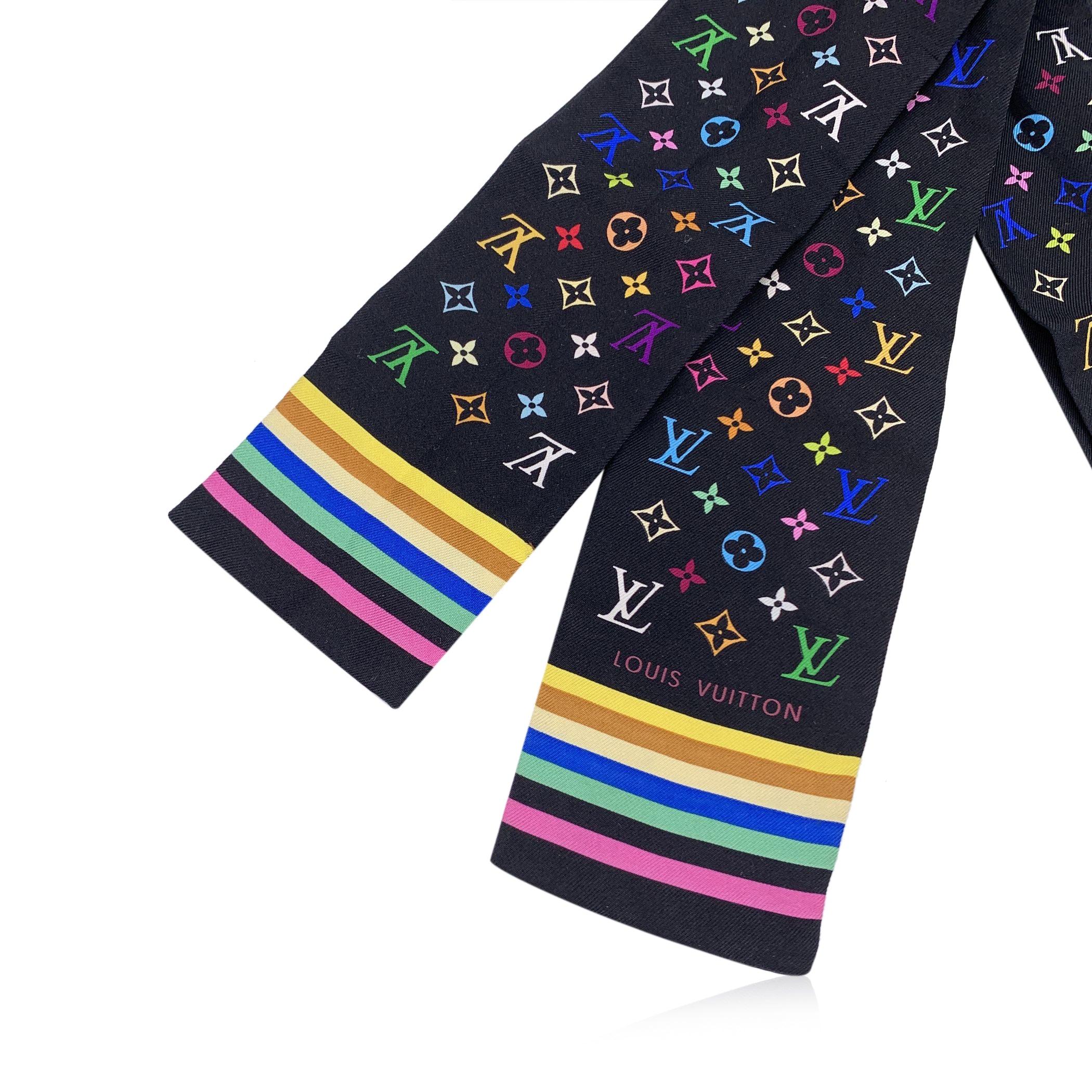 Women's or Men's Louis Vuitton Black Multicolor Monogram Silk Bandeau Twilly Scarf