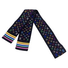 Louis Vuitton Black Multicolor Monogram Silk Bandeau Twilly Scarf