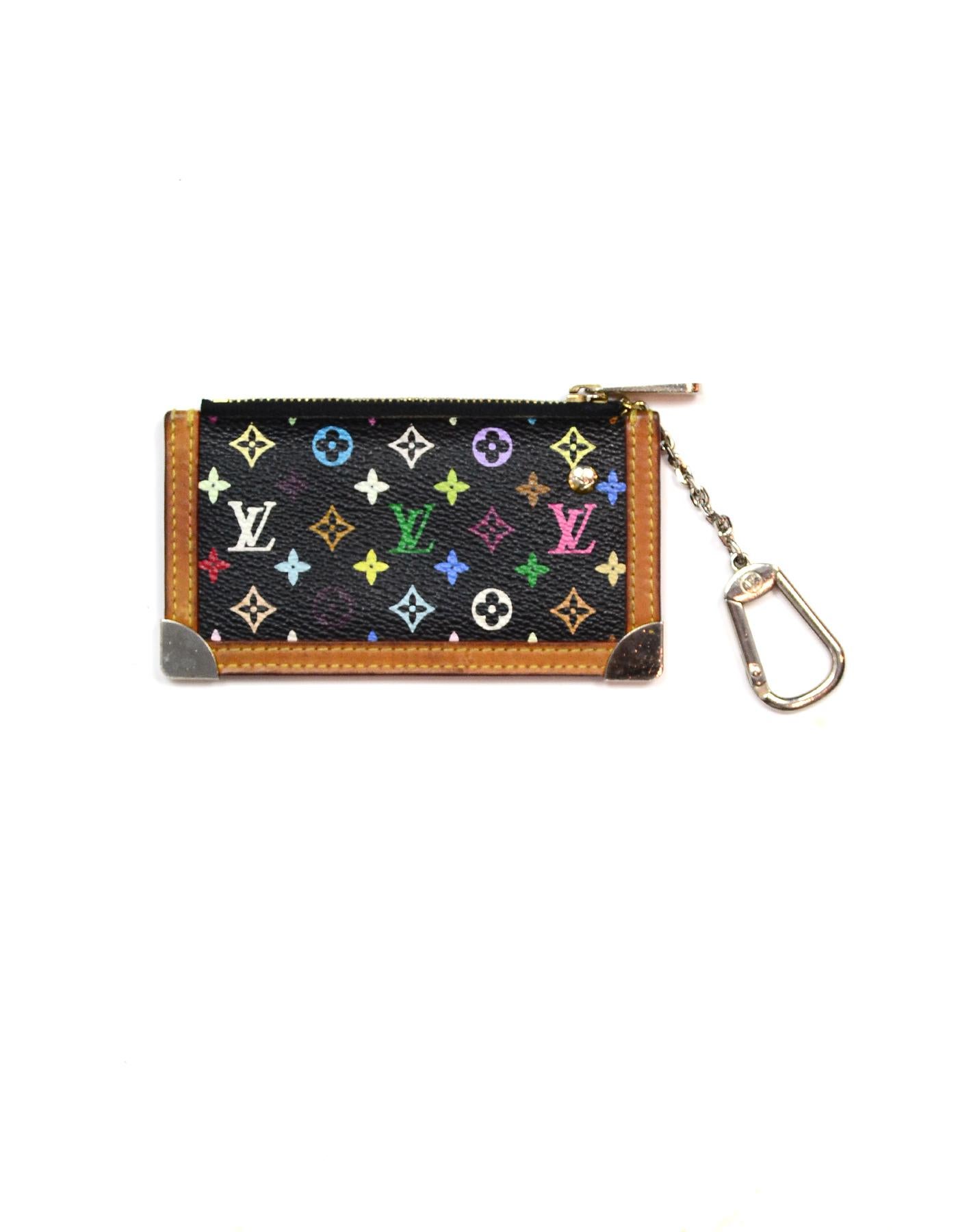 Louis Vuitton Black/Multicolore LV Monogram Key Chain Pouch/Coin Purse

Made In: Spain
Year of Production: 2004
Color: Black, multi-color, brown/tan
Hardware: Silver/goldtone (goldtone has evenly faded to be a silvertone)
Materials: Coated canvas,