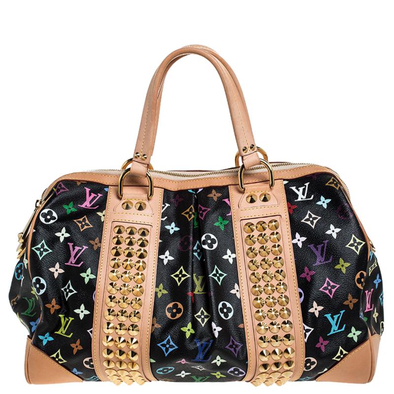 This edgy Courtney bag from Louis Vuitton is named after rock'n'roll star Courtney Love. Sure to stand out, the bag is crafted from iconic multicolore Monogram canvas and is styled with leather trims. The bag comes with dual handles and golden studs