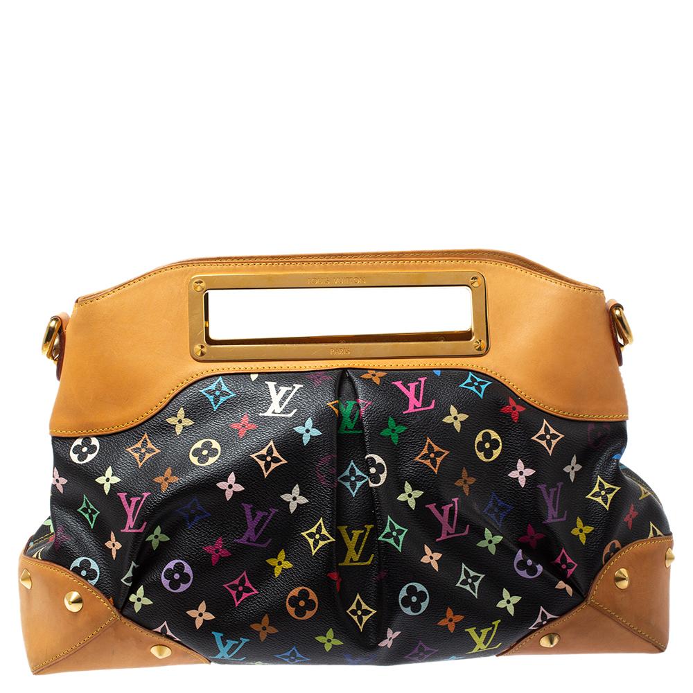 It is every woman's dream to own a Louis Vuitton handbag as appealing as this one. Crafted from their signature black canvas coated with multicolored monogram and leather, this bag features a detachable chain handle and frame handles engraved with