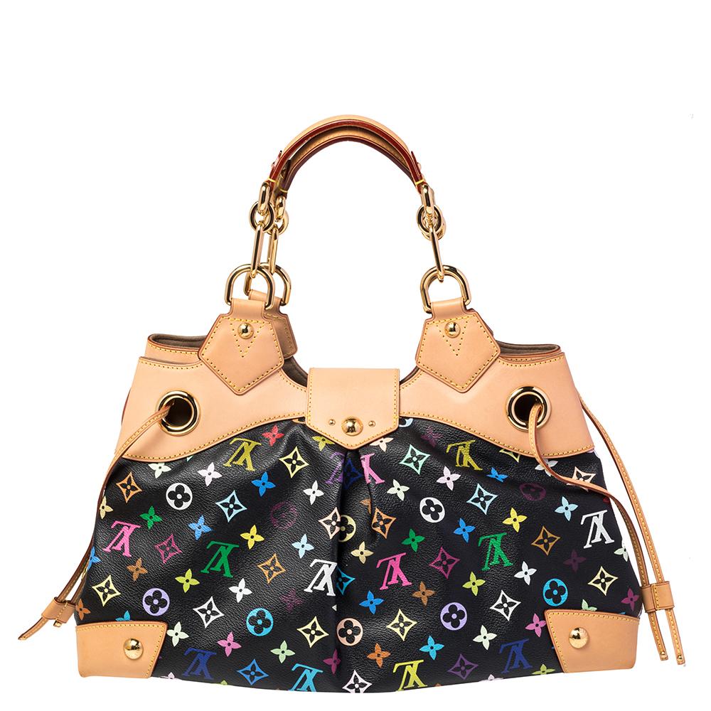 Anyone would want to own a Louis Vuitton handbag as gorgeous as this one. Crafted from multicolored monogram coated canvas and leather, this bag features dual handles and a front flap with push-lock closure. While the string detail on the sides