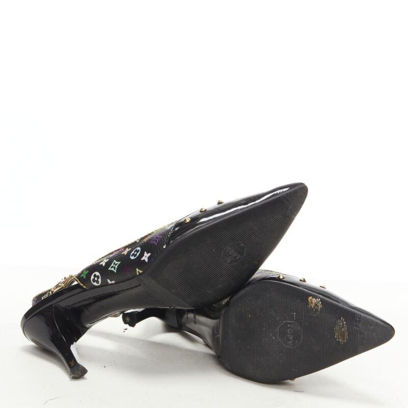 LOUIS VUITTON black multicolour monogram gold stud slingback pump EU36.5 6