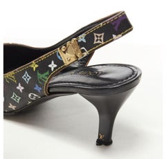 LOUIS VUITTON black multicolour monogram gold stud slingback pump EU36.5