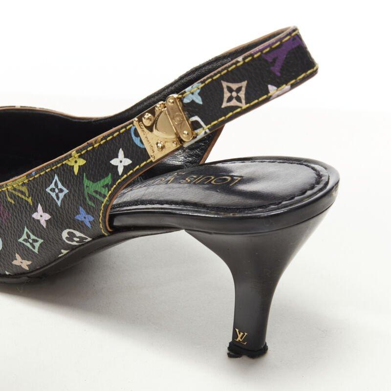 LOUIS VUITTON black multicolour monogram gold stud slingback pump EU36.5
Reference: ANWU/A00964
Brand: Louis Vuitton
Designer: Marc Jacobs
Collection: Multicolour Monogram
Material: Leather
Color: Black, Multicolour
Pattern: Solid
Closure: