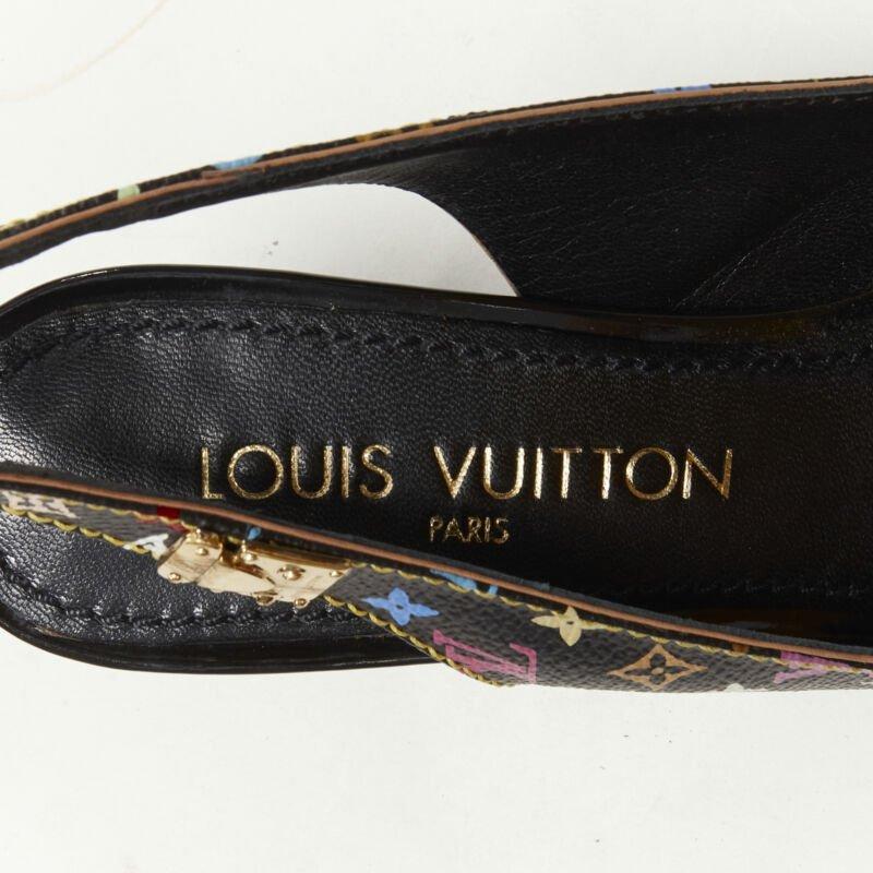 LOUIS VUITTON black multicolour monogram gold stud slingback pump EU36.5 4