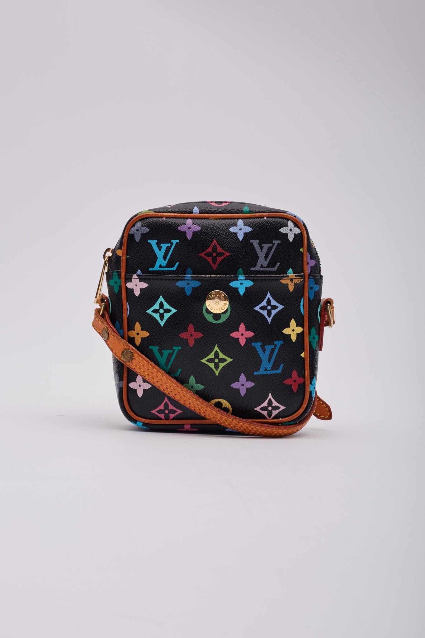 Louis Vuitton Black Murakami Multicolor Monogram Rift Messenger Bag In Good Condition In Montreal, Quebec