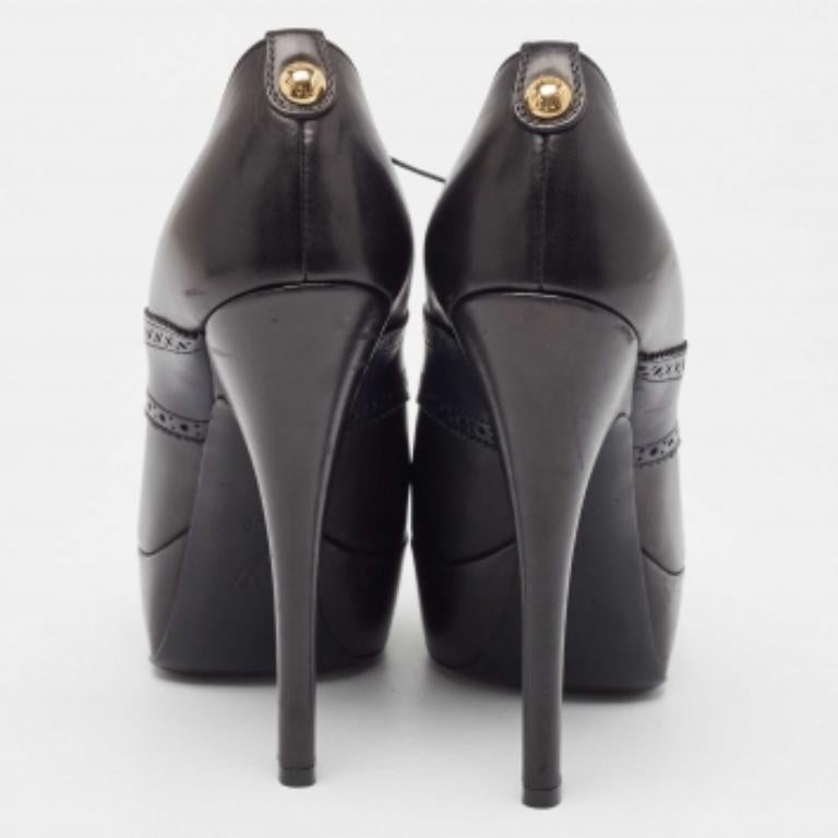 Schwarz/Navy Blau Leder Peep Toe Plateau-Spitzenstiefel von Louis Vuitton Größe 39 im Angebot 1