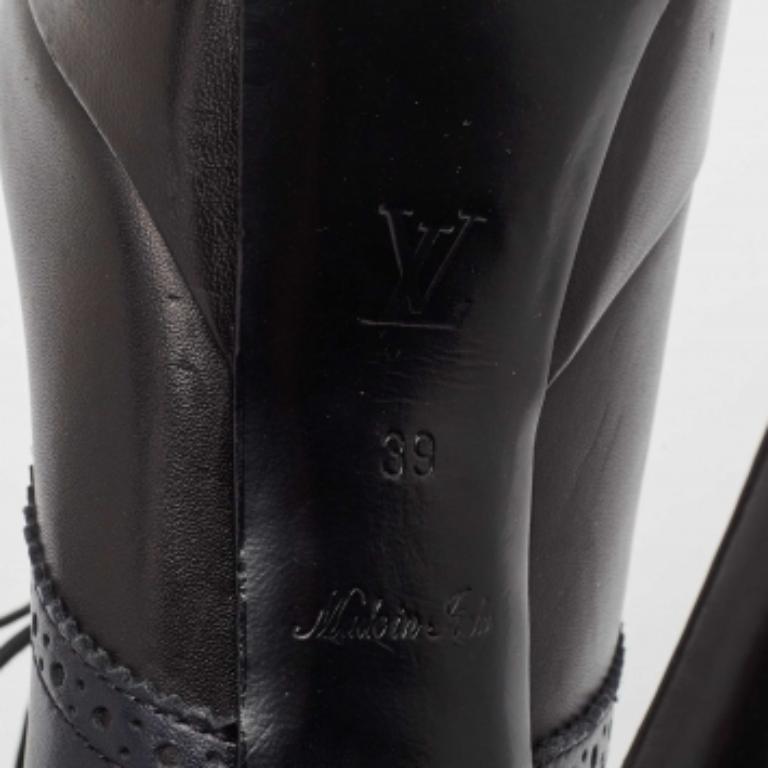 Schwarz/Navy Blau Leder Peep Toe Plateau-Spitzenstiefel von Louis Vuitton Größe 39 im Angebot 4