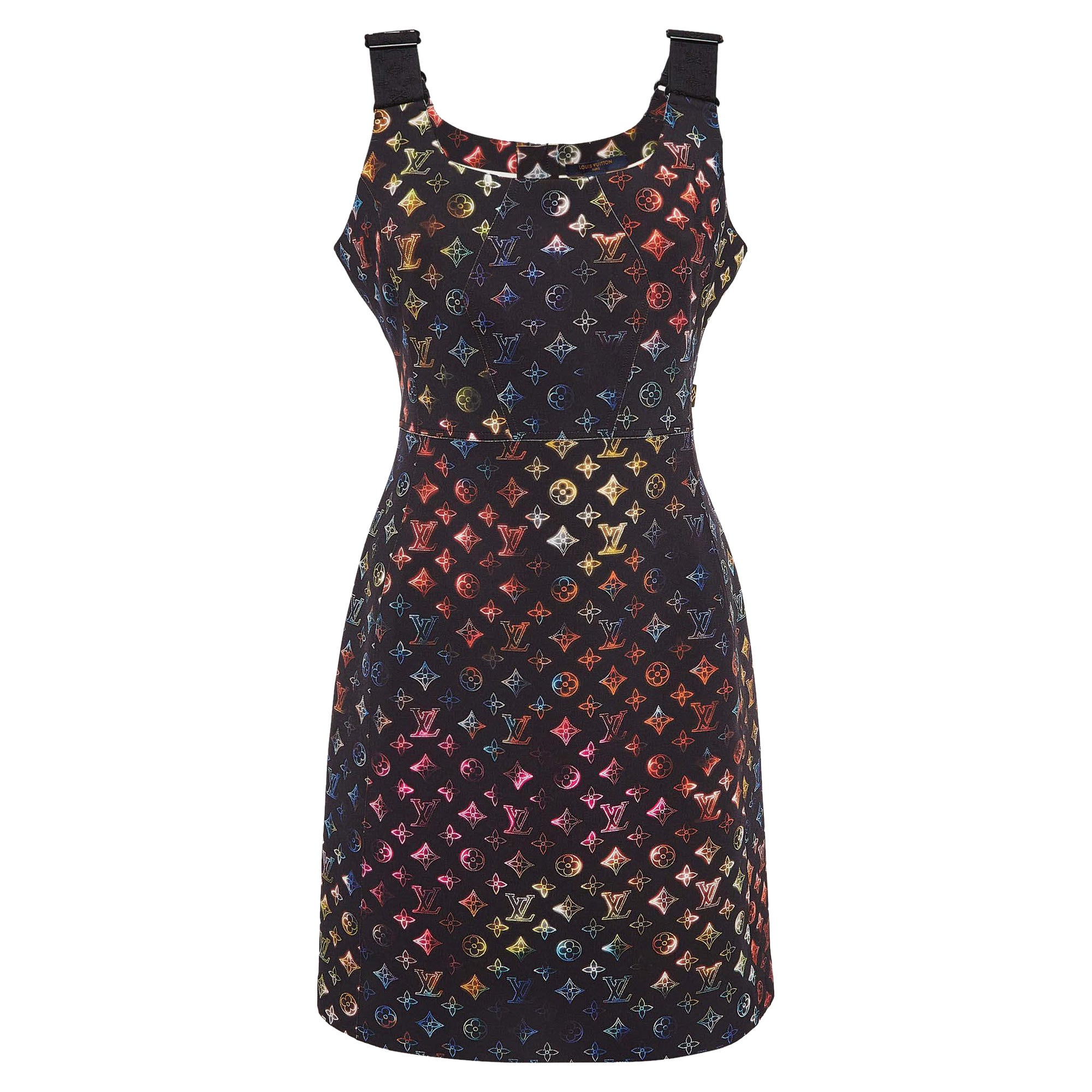 Louis Vuitton Black Neon Mahina Monogram Neoprene Fitted Dress M
